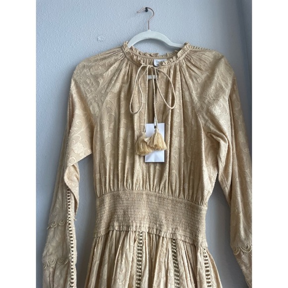 Hemant and Nandita Mavi Mini Dress Smocked Embroidered‎ in Nude Size XS - Picture 6 of 7